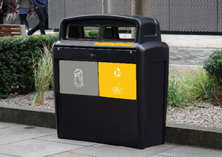 Poubelle de tri sélectif Nexus® Évolution City Duo - ce conteneur de tri sélectif d’extérieur s’adapte parfaitement à votre programme de recyclage