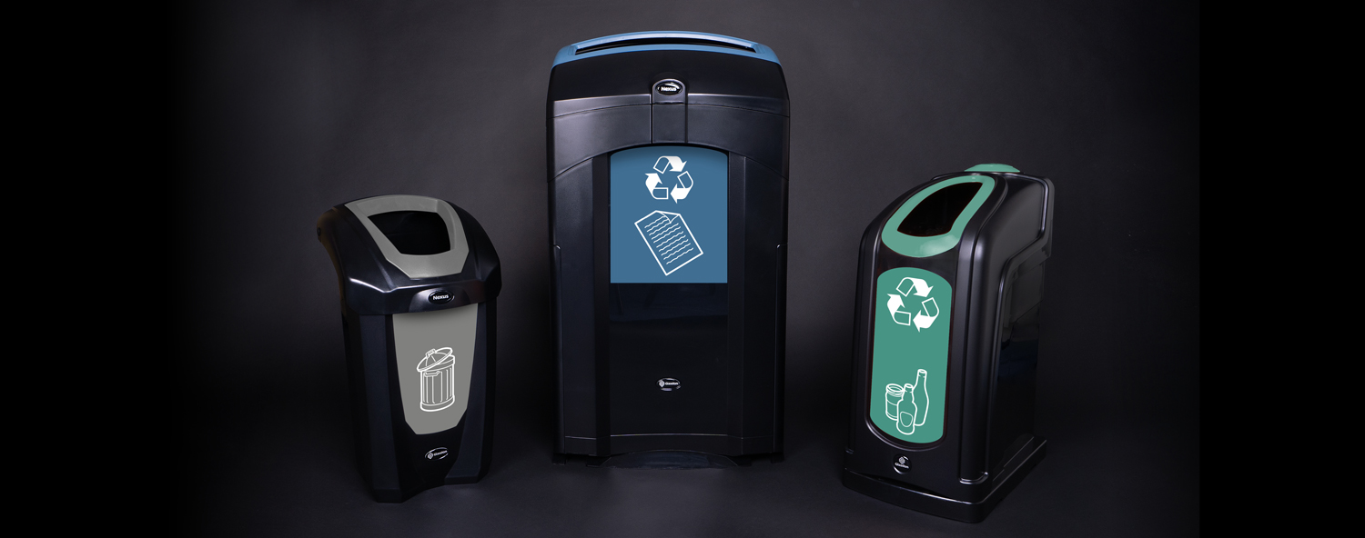 Nexus 30 bins on plinths on black background