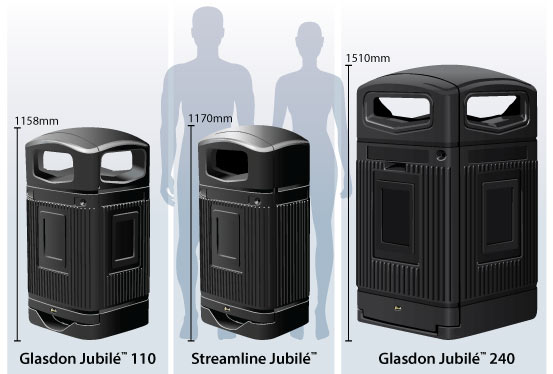 La gamme de poubelles urbaines Glasdon Jubilé™ lance le modèle 240 adapté à un conteneur à déchets à 2 roues